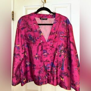 Zara Fuchsia Floral V-Neck Blouse